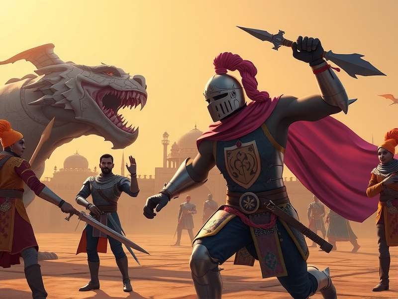 Indian Knight Odyssey gameplay screenshot showing a knight fighting mythical creatures